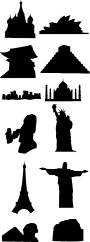silhouettes monuments around the world cliparts